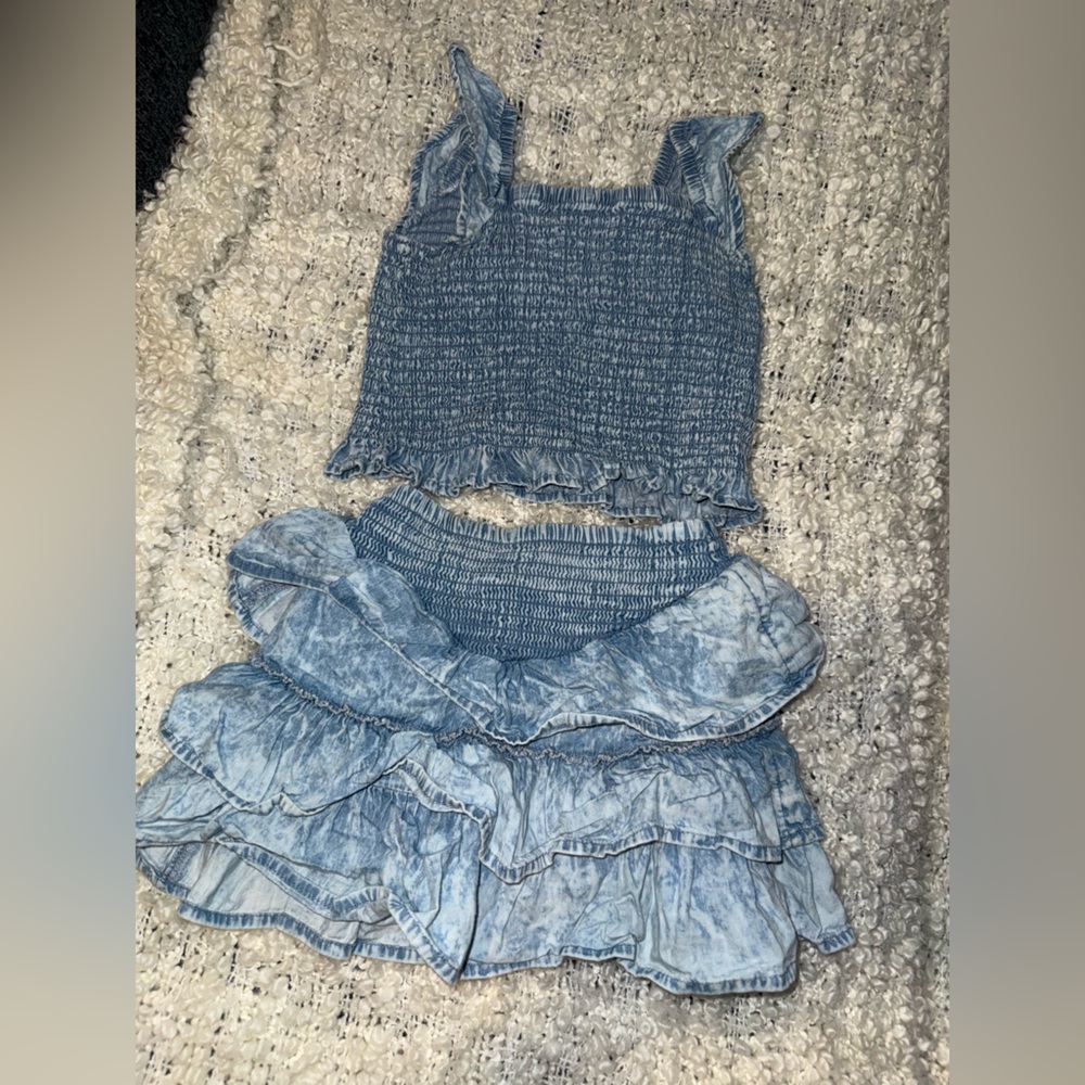 Blue Ruffled Two-Piece Set